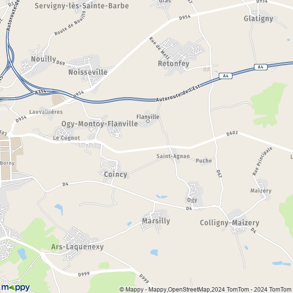La carte pour la ville de Ogy-Montoy-Flanville 57530-57645