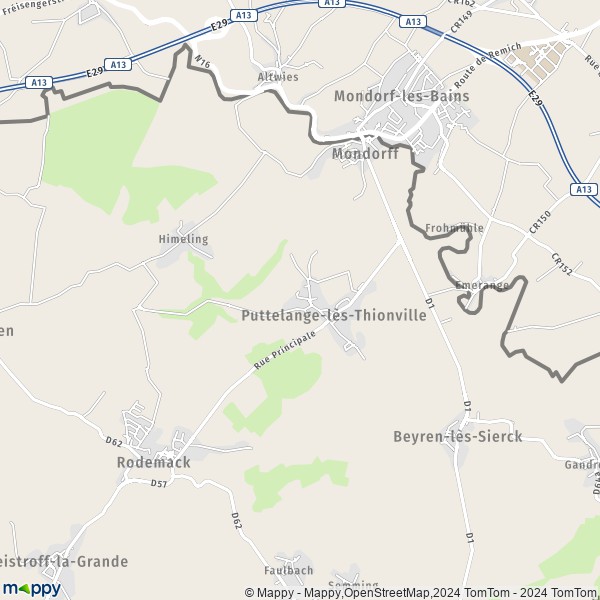 La carte pour la ville de Puttelange-lès-Thionville 57570