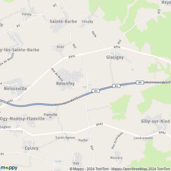 La carte pour la ville de Retonfey 57645