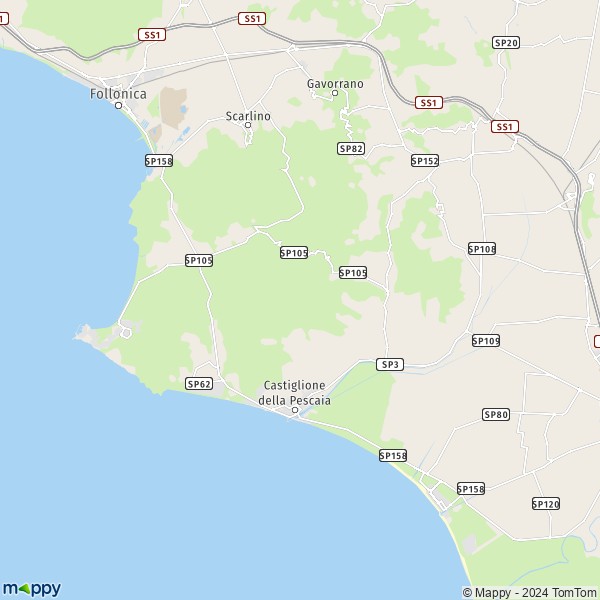 La carte pour la ville de Castiglione della Pescaia 58043