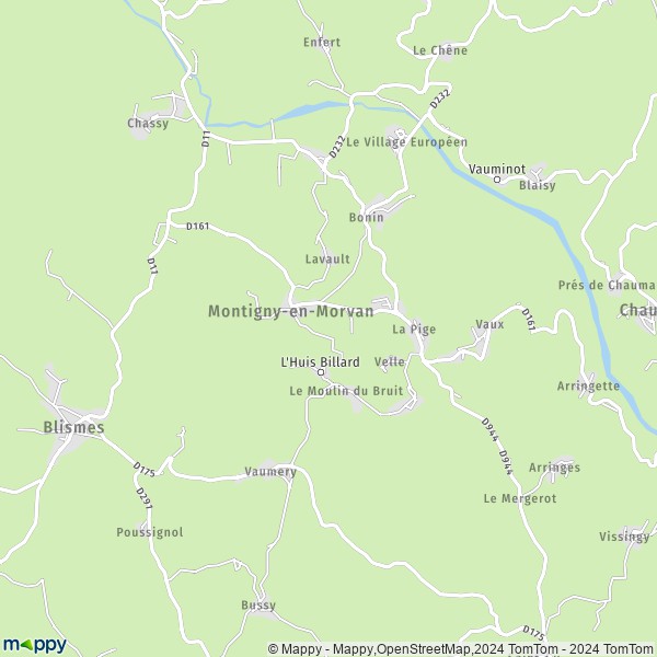 La carte pour la ville de Montigny-en-Morvan 58120