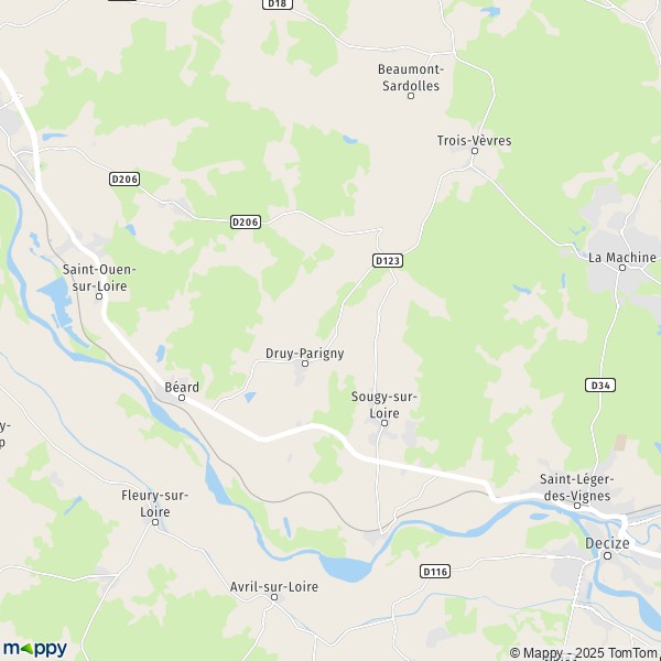 La carte pour la ville de Druy-Parigny 58160