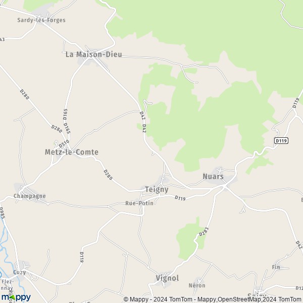 La carte pour la ville de Teigny 58190