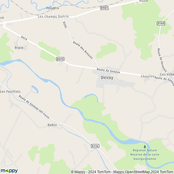 La carte pour la ville de Devay 58300