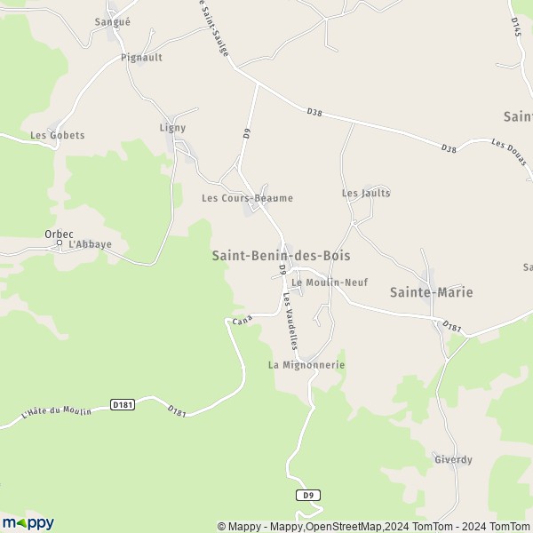 La carte pour la ville de Saint-Benin-des-Bois 58330