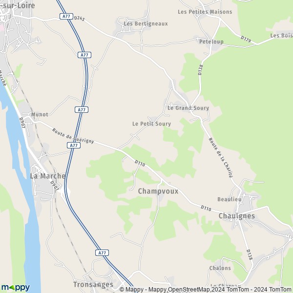 La carte pour la ville de Champvoux 58400