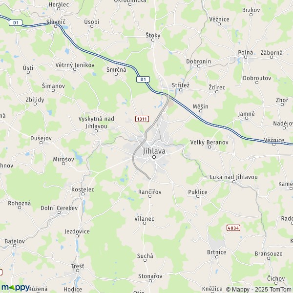 La carte pour la ville de Jihlava 586 01