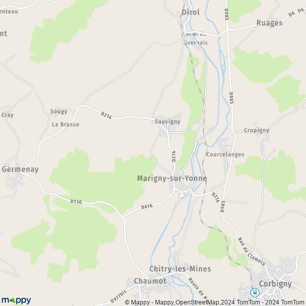La carte pour la ville de Marigny-sur-Yonne 58800