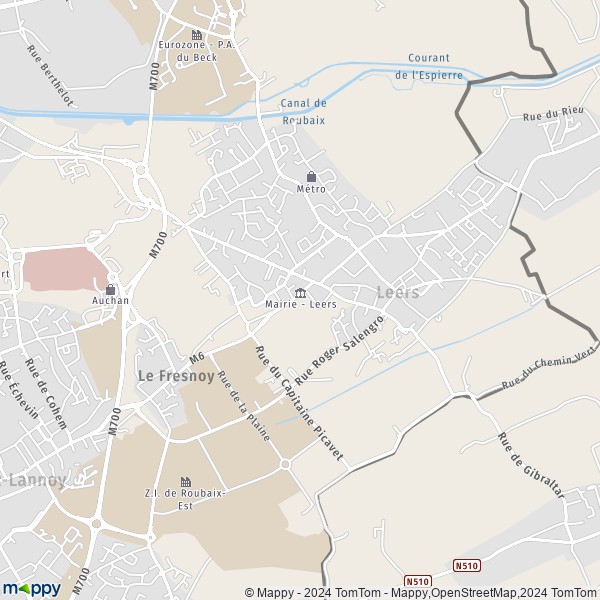 La carte pour la ville de Leers 59115