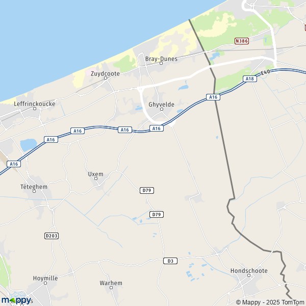 La carte pour la ville de Ghyvelde 59122-59254