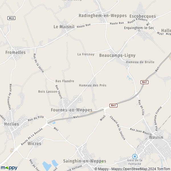 La carte pour la ville de Fournes-en-Weppes 59134