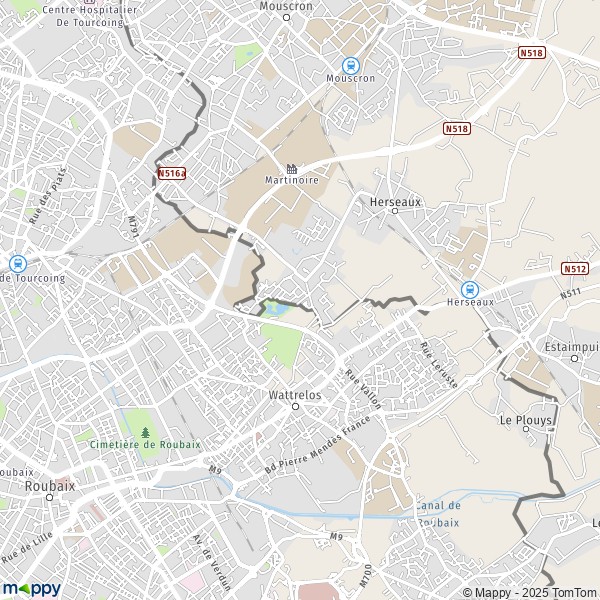 La carte pour la ville de Wattrelos 59150