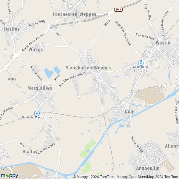 La carte pour la ville de Sainghin-en-Weppes 59184
