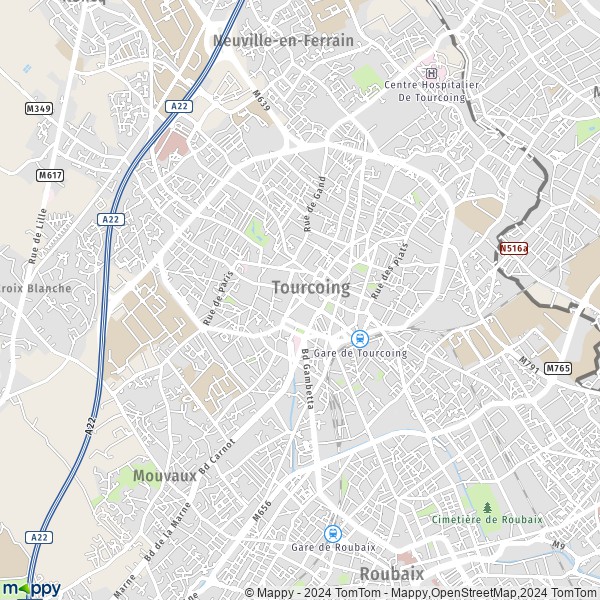 La carte pour la ville de Tourcoing 59200