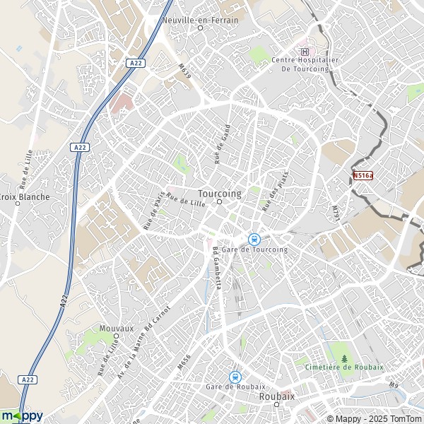 La carte pour la ville de Tourcoing 59200