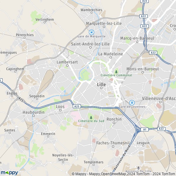 La carte pour la ville de Hellemmes, 59260 Lille