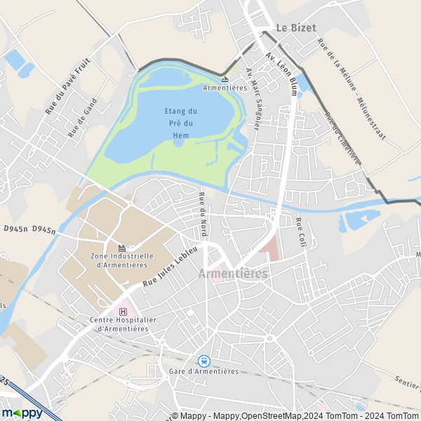 La carte pour la ville de Armentières 59280