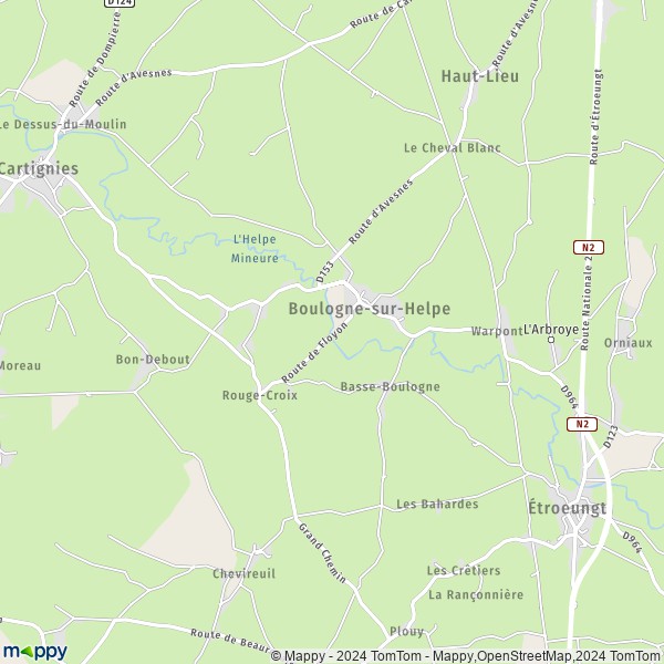 La carte pour la ville de Boulogne-sur-Helpe 59440