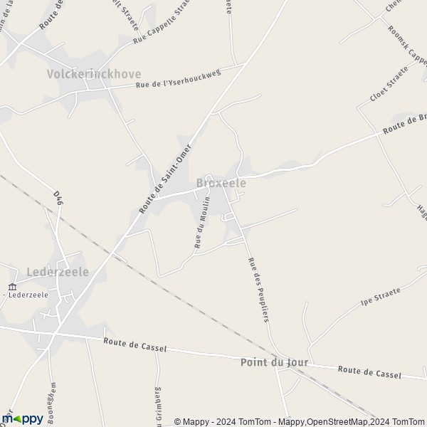 La carte pour la ville de Broxeele 59470