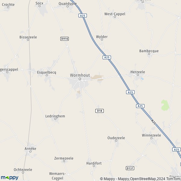La carte pour la ville de Wormhout 59470