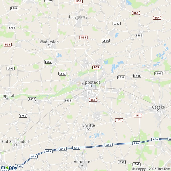 La carte pour la ville de 59555-59558 Lippstadt