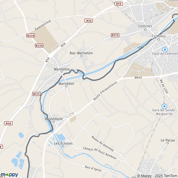 La carte pour la ville de Warneton 59560