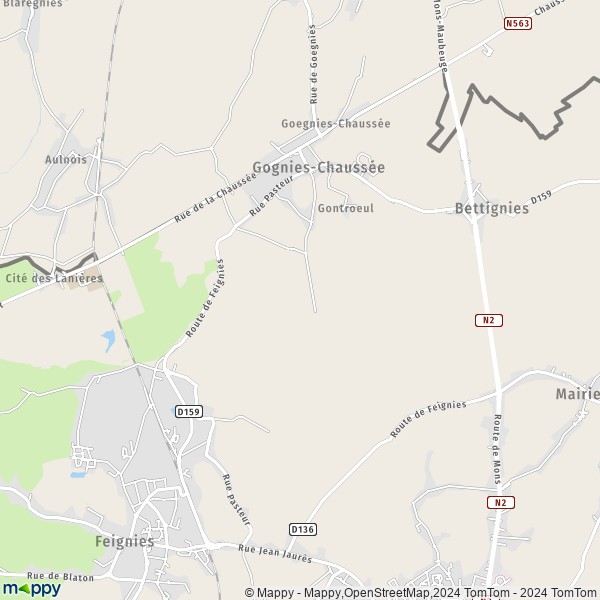La carte pour la ville de Gognies-Chaussée 59600