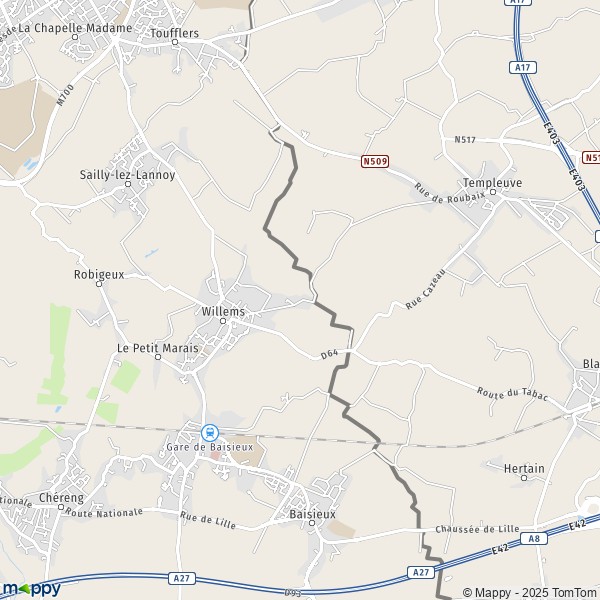 Carte le Mouscron, 59780 Willems