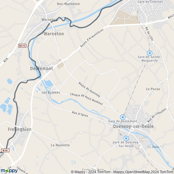 La carte pour la ville de Deûlémont 59890