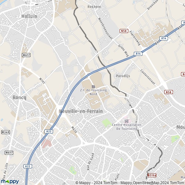La carte pour la ville de Neuville-en-Ferrain 59960