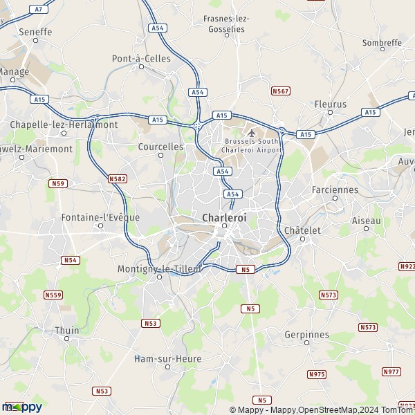 La carte pour la ville de 6000-6061 Charleroi