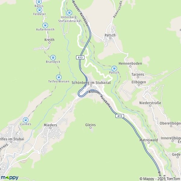 La carte pour la ville de Schönberg im Stubaital 6020-6165