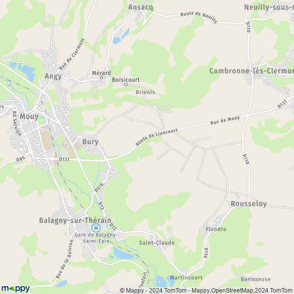 La carte pour la ville de Bury 60250