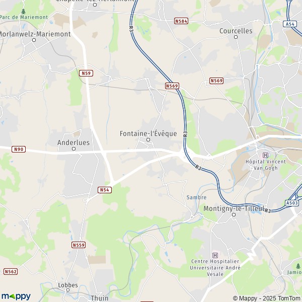 La carte pour la ville de 6030-7160 Fontaine-l'Evêque