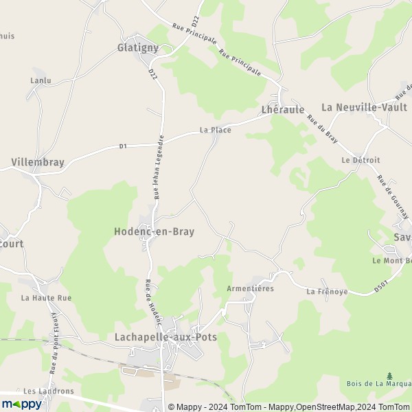 La carte pour la ville de Hodenc-en-Bray 60650