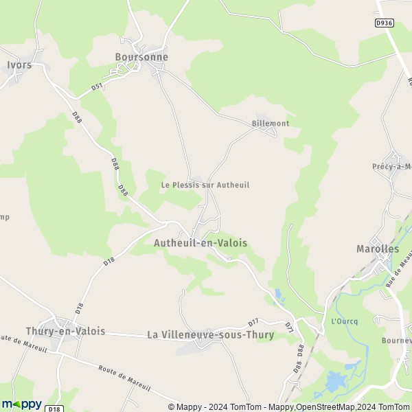 La carte pour la ville de Autheuil-en-Valois 60890