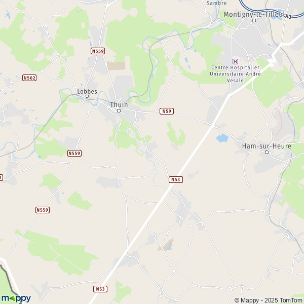La carte pour la ville de 6111-6536 Thuin