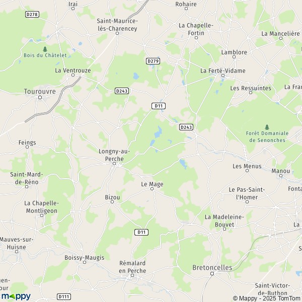 La carte pour la ville de Longny-au-Perche, 61290 Longny-les-Villages