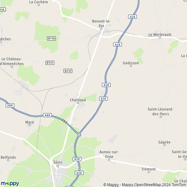 La carte pour la ville de Neuville-près-Sées, 61500 Chailloué