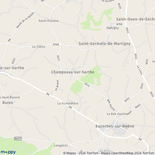 La carte pour la ville de Champeaux-sur-Sarthe 61560
