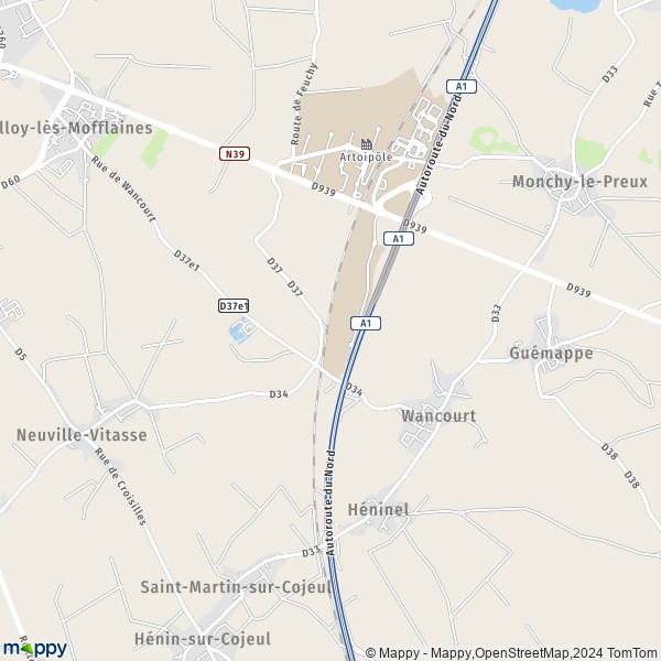 La carte pour la ville de Wancourt 62128