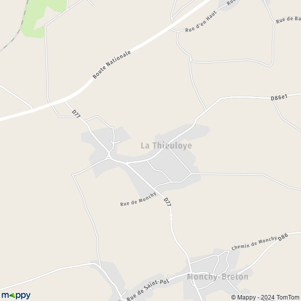 La carte pour la ville de La Thieuloye 62130