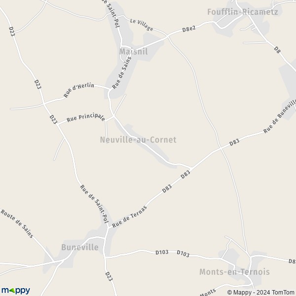La carte pour la ville de Neuville-au-Cornet 62130