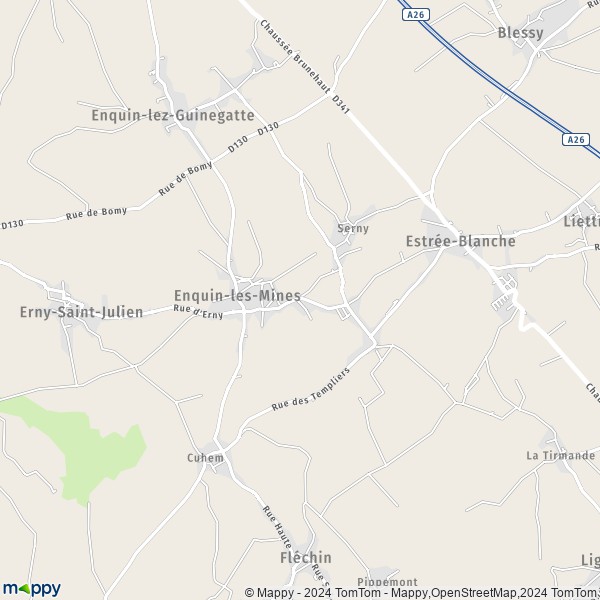 La carte pour la ville de Enquin-les-Mines, 62145 Enquin-lez-Guinegatte