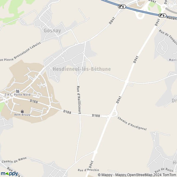 La carte pour la ville de Hesdigneul-lès-Béthune 62196