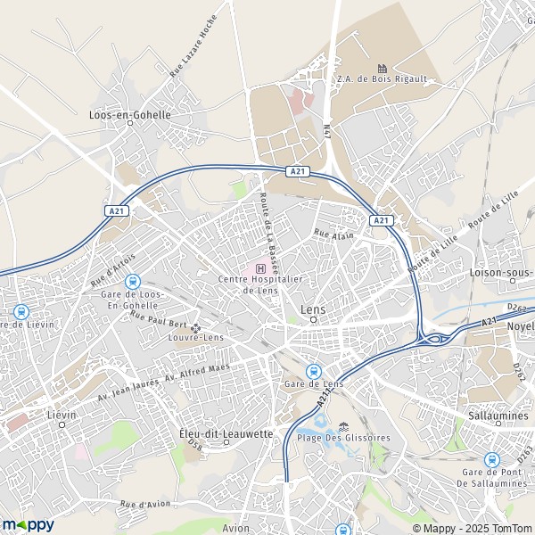 La carte pour la ville de Lens 62300