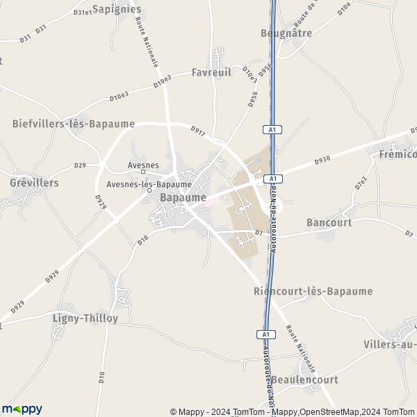 La carte pour la ville de Bapaume 62450