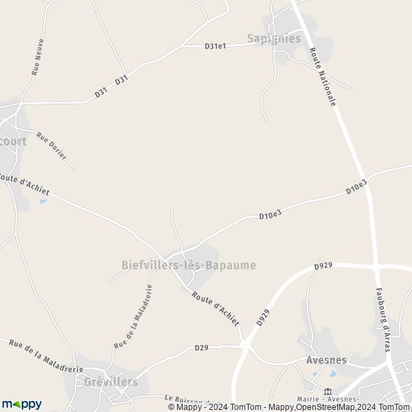 La carte pour la ville de Biefvillers-lès-Bapaume 62450