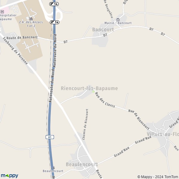 La carte pour la ville de Riencourt-lès-Bapaume 62450