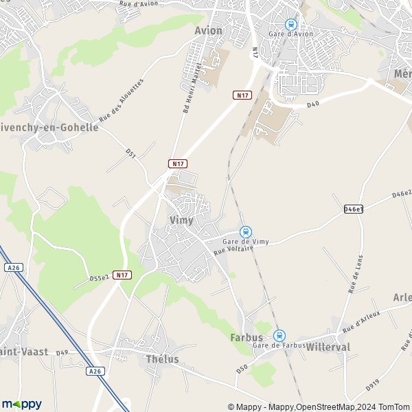 La carte pour la ville de Vimy 62580